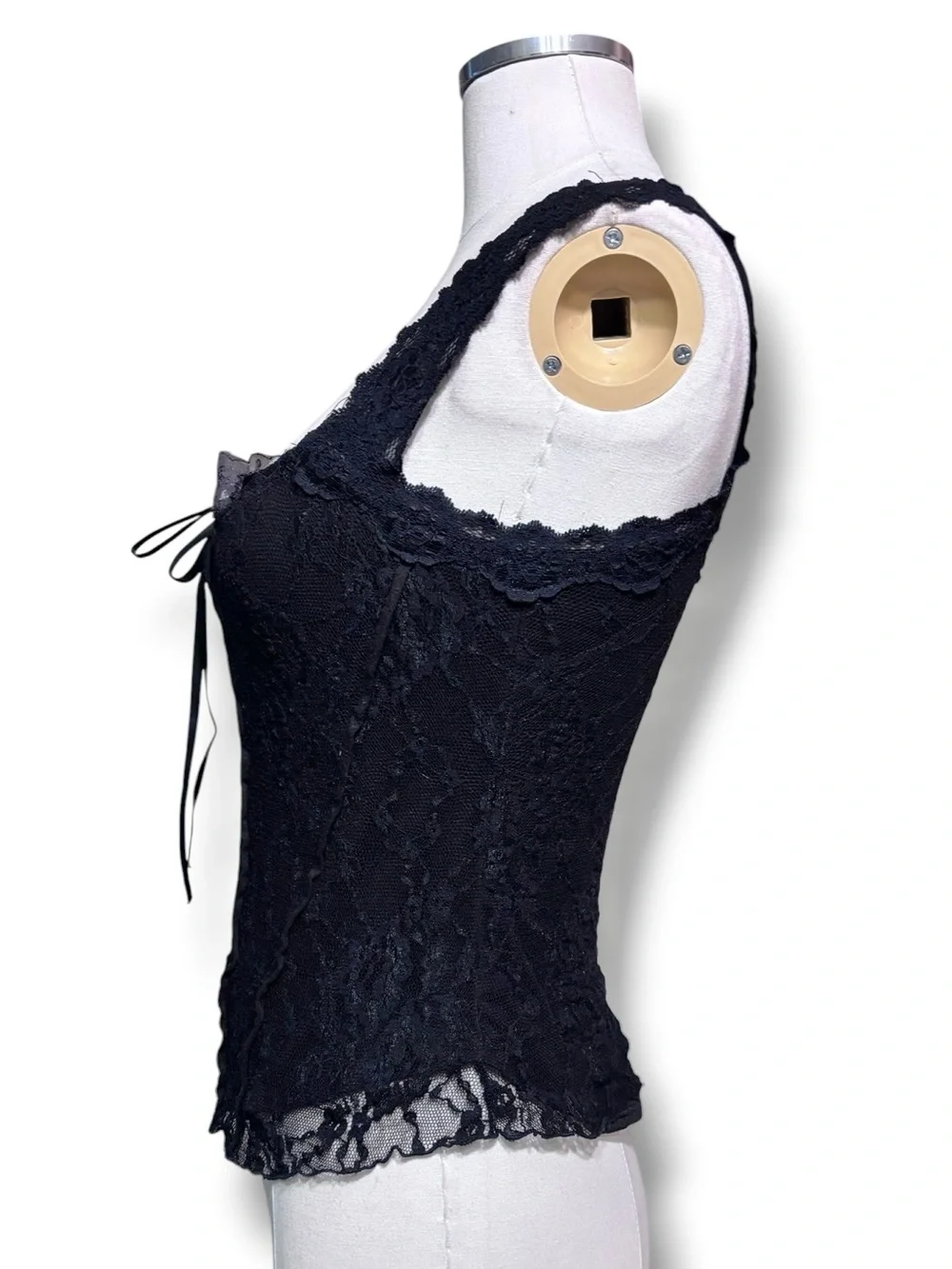 NECESSARY OBJECTS Black Stretch Lace Layered Corset Style Camisole VINTAGE Y2K - Picture 4 of 7